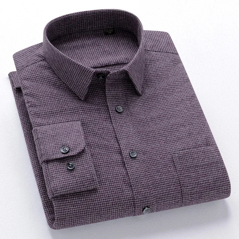 BROWON Men Premium Plaid Cotton Business Shirt