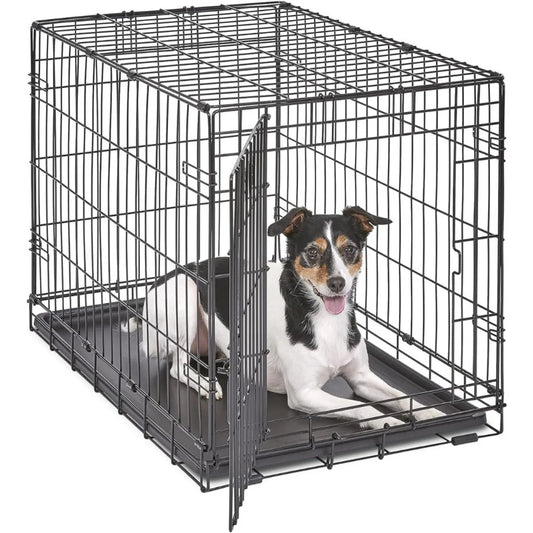 30 Inch Folding Dog Crate for Medium Breeds 21 40 lbs with Divider Tray Latch Portable Durable