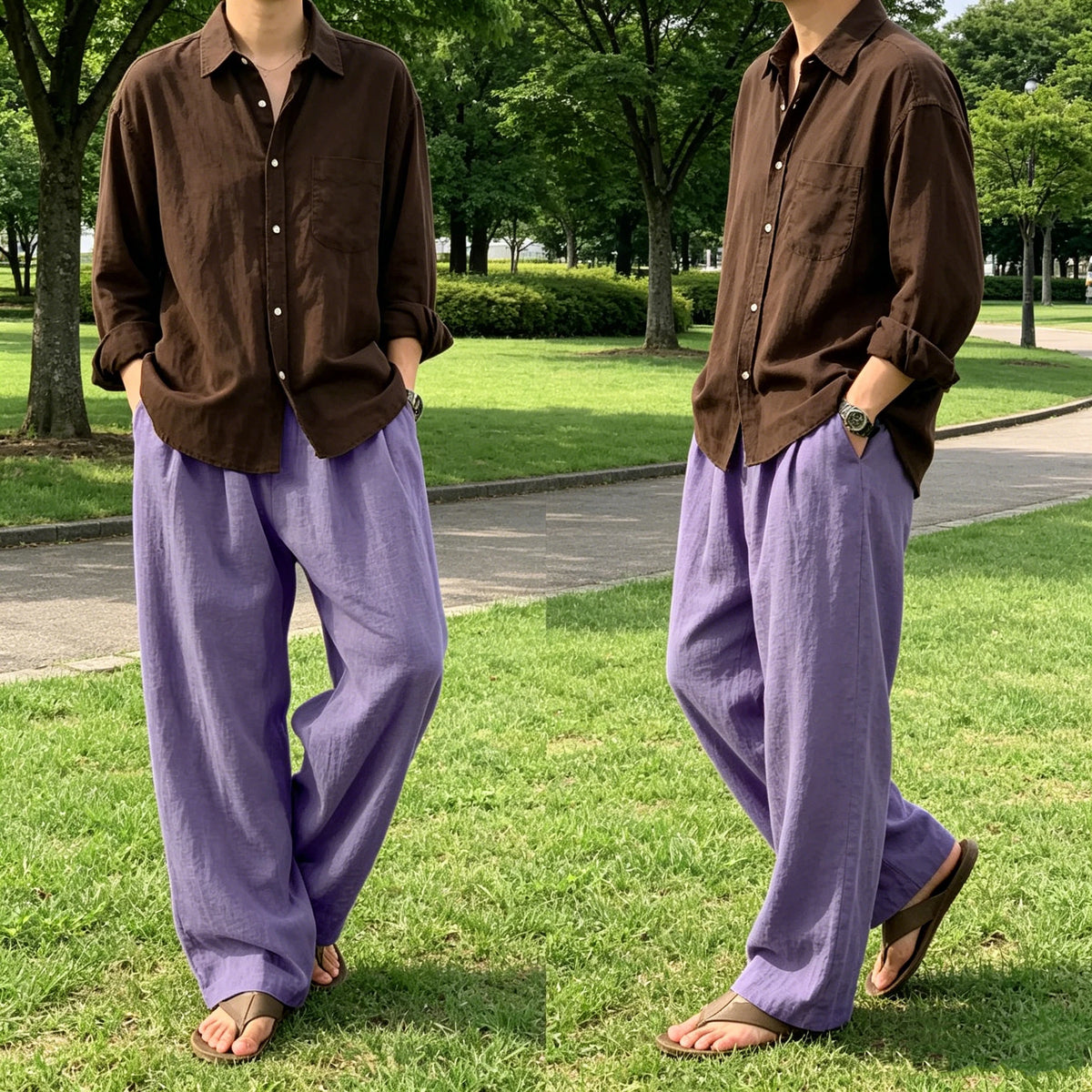 Men's Linen Wide Leg Pants High Waist Loose Fit Suit Trousers Summer Casual Vacation Beach Walking Pants Elastic Waist Oversized