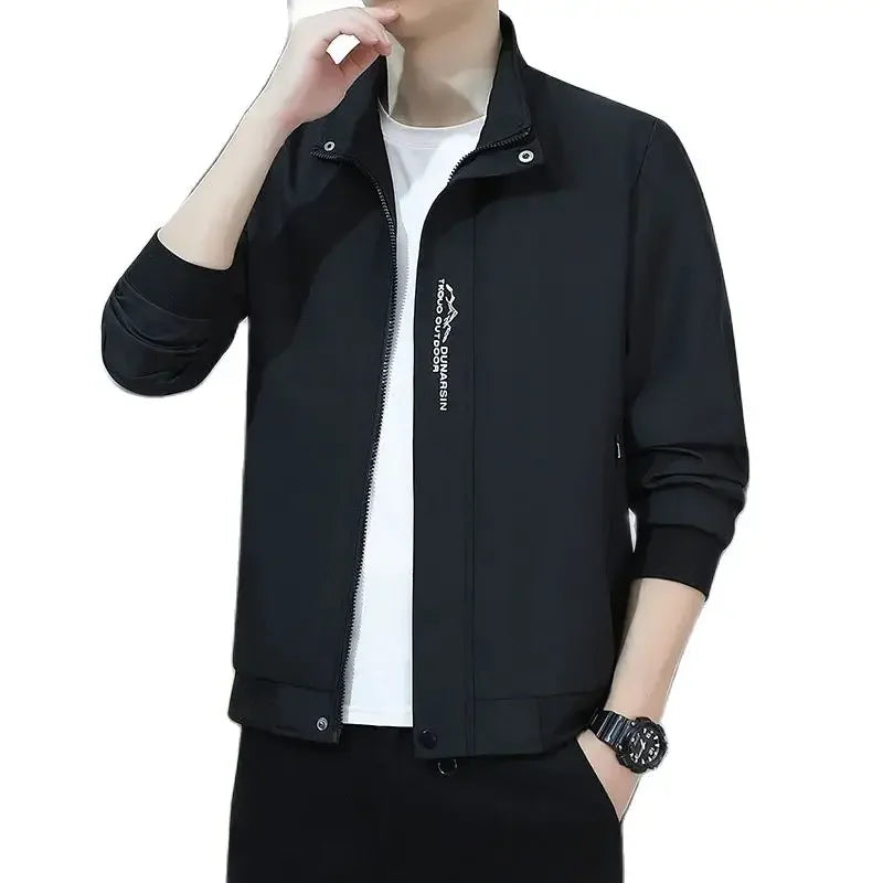 BROWON Brand Black Shuttle Jacket Man 2026 New Autumn Long Sleeve Casual Outdoors Zip Male Coat Stand Collar Oversize Man Tops