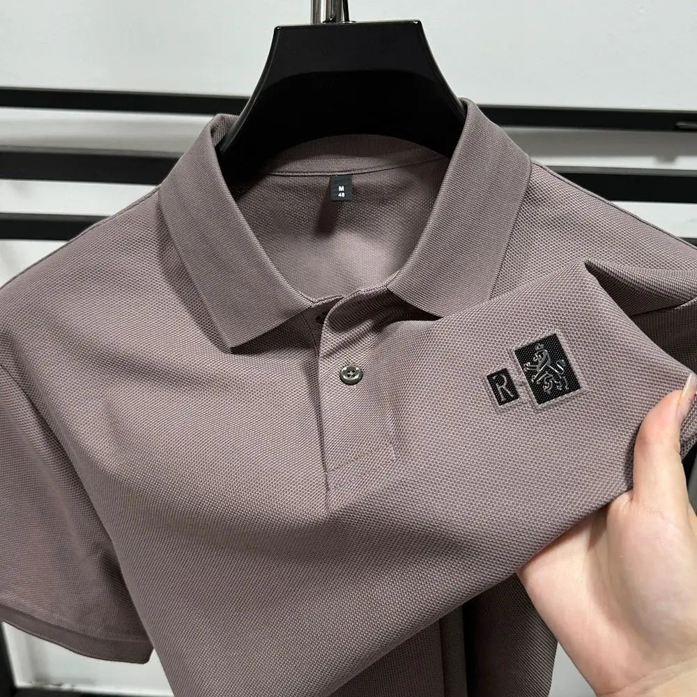 Men's Cotton Polo Shirt With Embroidered Turn Down Collar