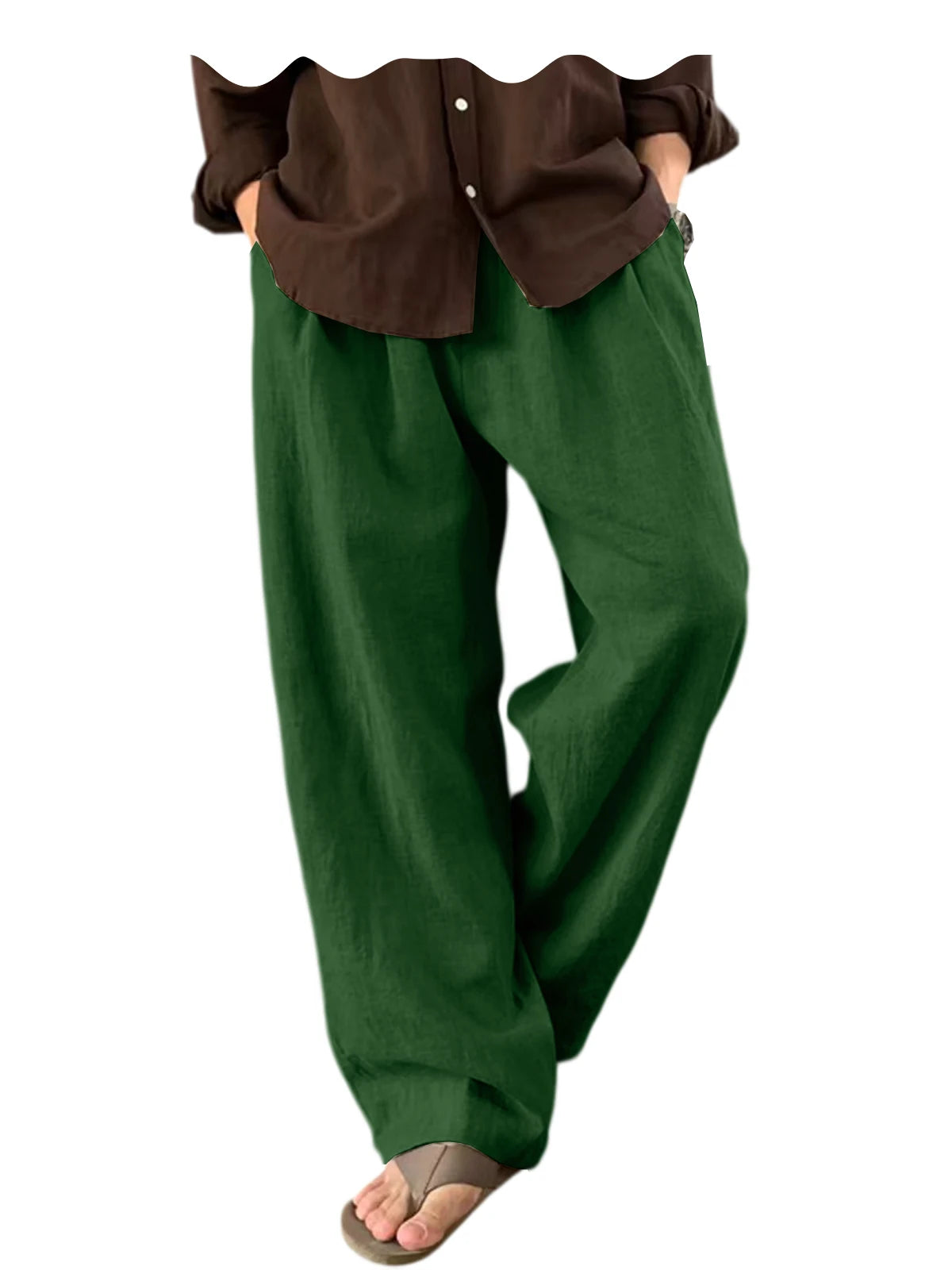 Men's Linen Wide Leg Pants High Waist Loose Fit Suit Trousers Summer Casual Vacation Beach Walking Pants Elastic Waist Oversized
