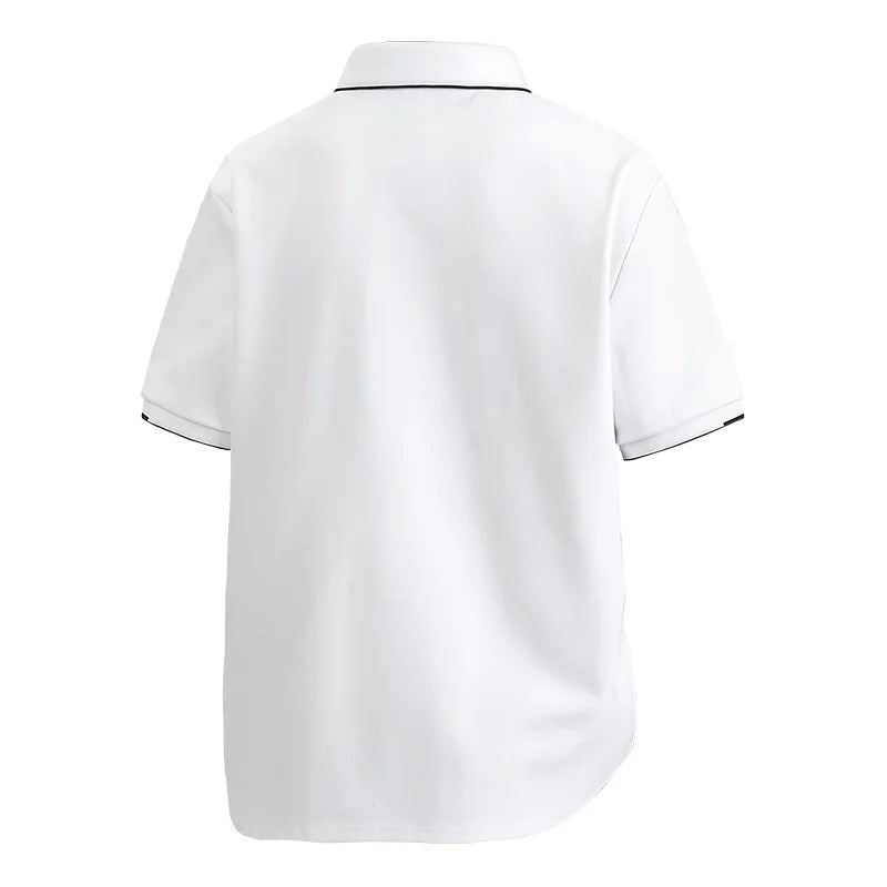 Browon Men Summer Cotton Turn Down Collar Short Sleeve Tee