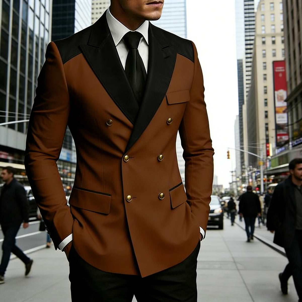 Men's Double Breasted Blazer Slim Fit Contrast Color Suit Jacket Business Casual Formal Wear for Wedding Prom Party Sport Coats