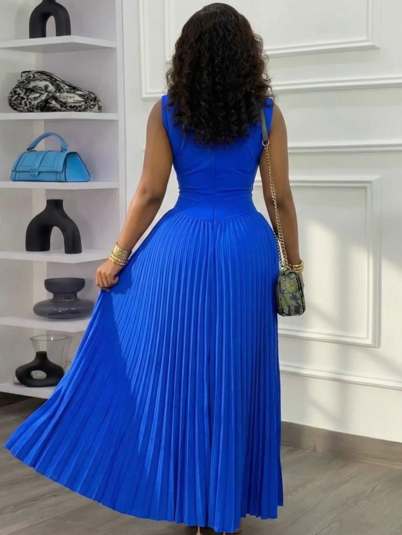 Women Sleeveless Cowl Neck Pleated Maxi Dress For Formal Evening Wedding Guest Prom And Banquet Occasion