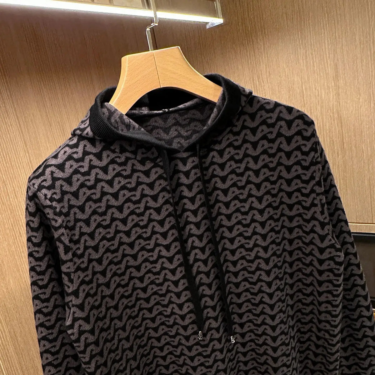 Men's Jacquard Knit Hooded Pullover Sweatshirt For Everyday Wear
