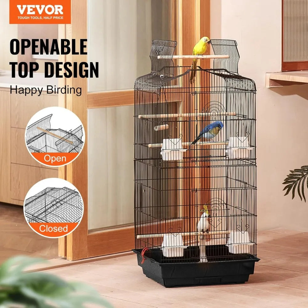 Large open-top flight cage for parakeets to conures, includes swing perch, travel-ready