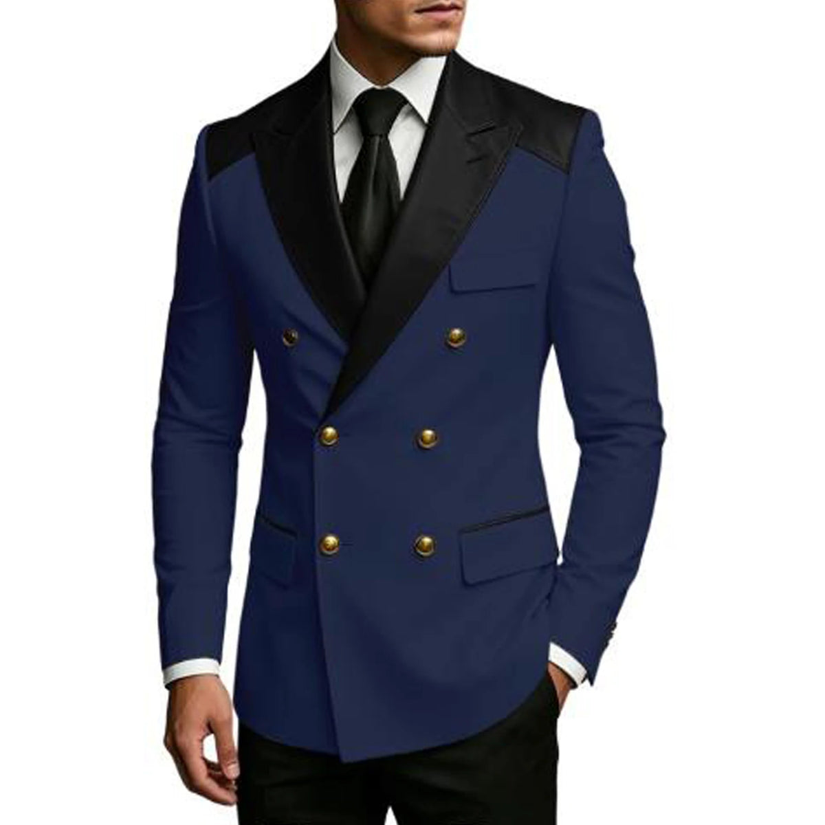 Men's Double Breasted Blazer Slim Fit Contrast Color Suit Jacket Business Casual Formal Wear for Wedding Prom Party Sport Coats