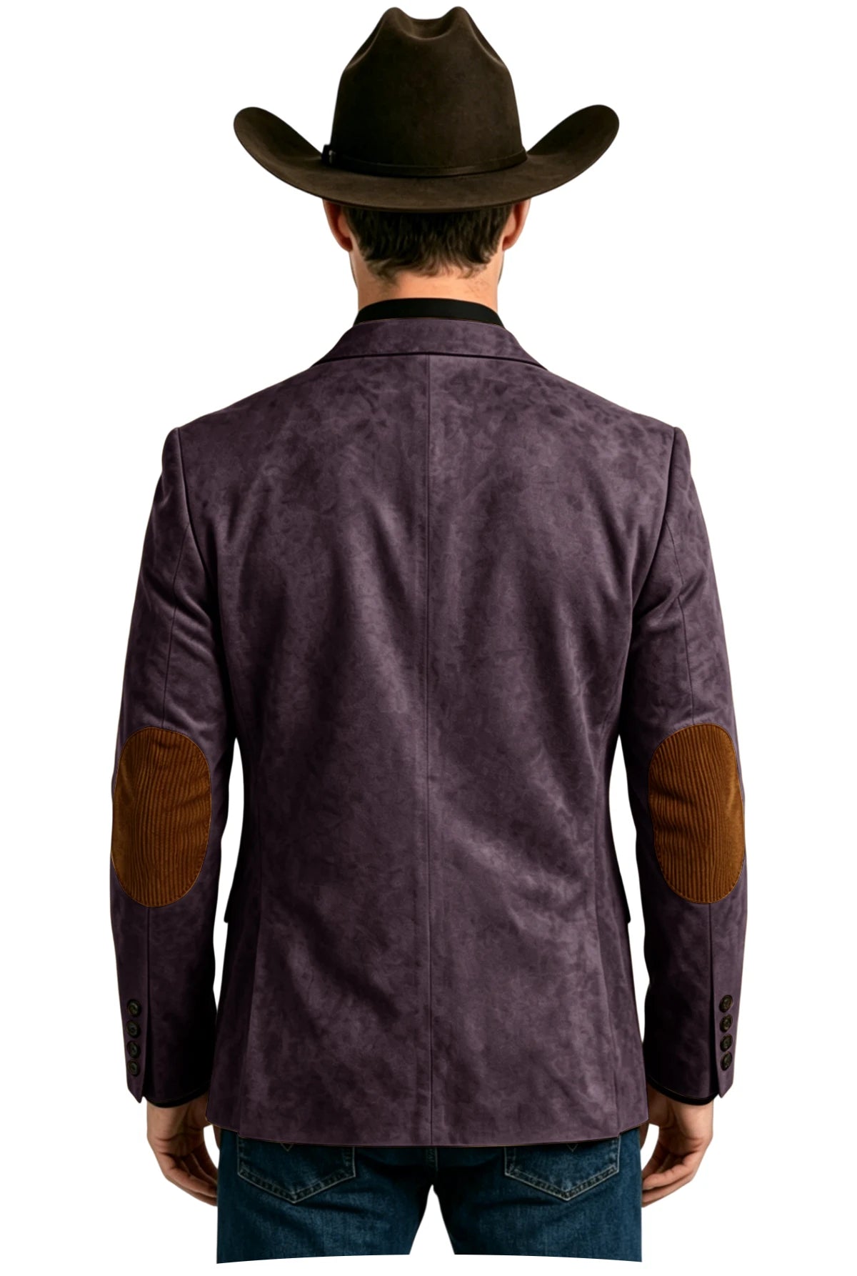 Men's Suede Blazer Western Style Two Button Sport Coat with Elbow Patches Casual Slim Fit Jacket for Business Cowboy Wedding