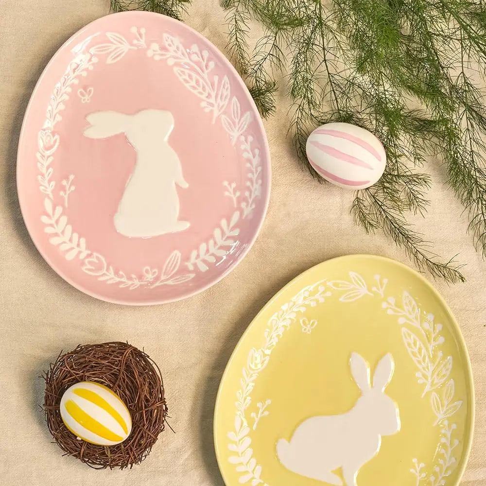 BONJEAN Pastel Bunny Stoneware Salad Plates Set Microwave Safe