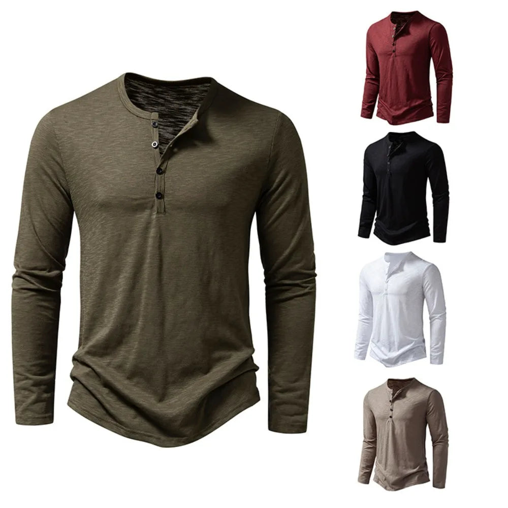 King Billion Men's Cotton Button Henley Long Sleeve Shirt
