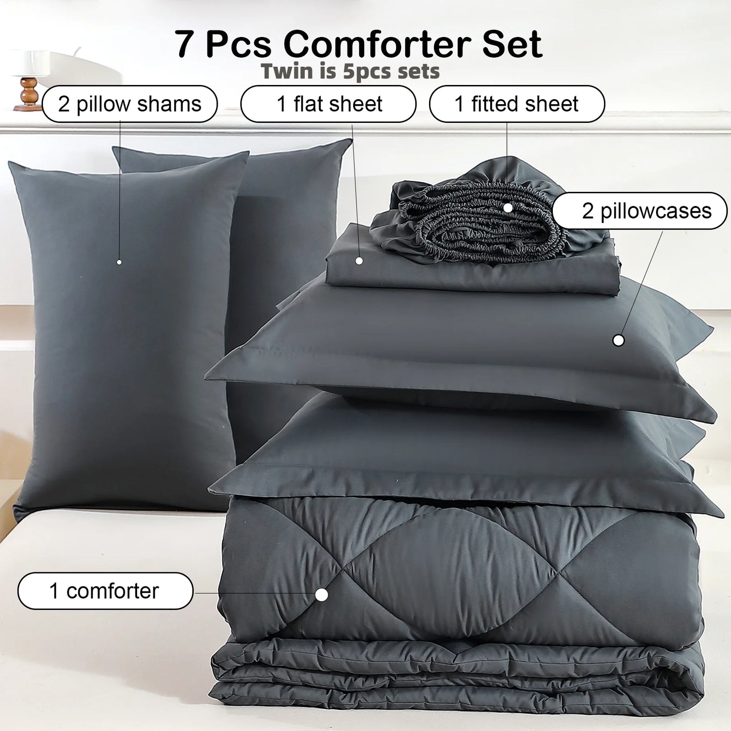 EasYum 7Piece Bedding Set Comforter Quilt Sheet Pillowcases