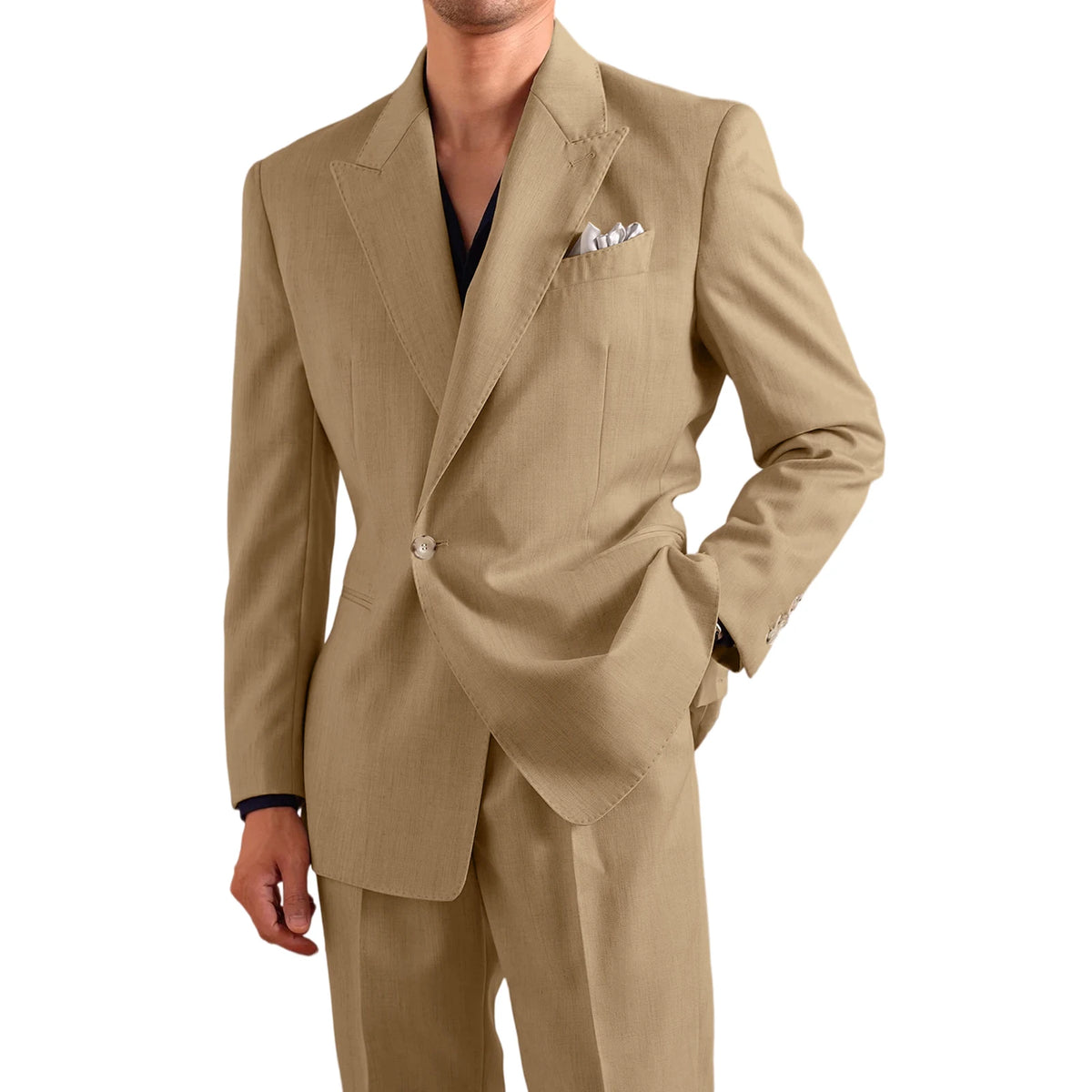 Men's Lightweight Linen 2-Piece Suit Set Peak Lapel Single Button Blazer Trousers Slim Fit Formal Summer Wedding Business Casual