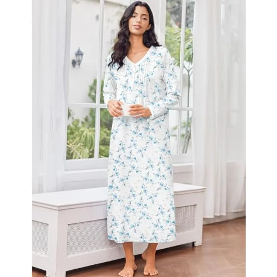 Ekouaer Cotton Nightgowns for Women Long Sleeve Nightgown Full Length Night Gown Soft Comfy Nightdress Button Sleep Shirts