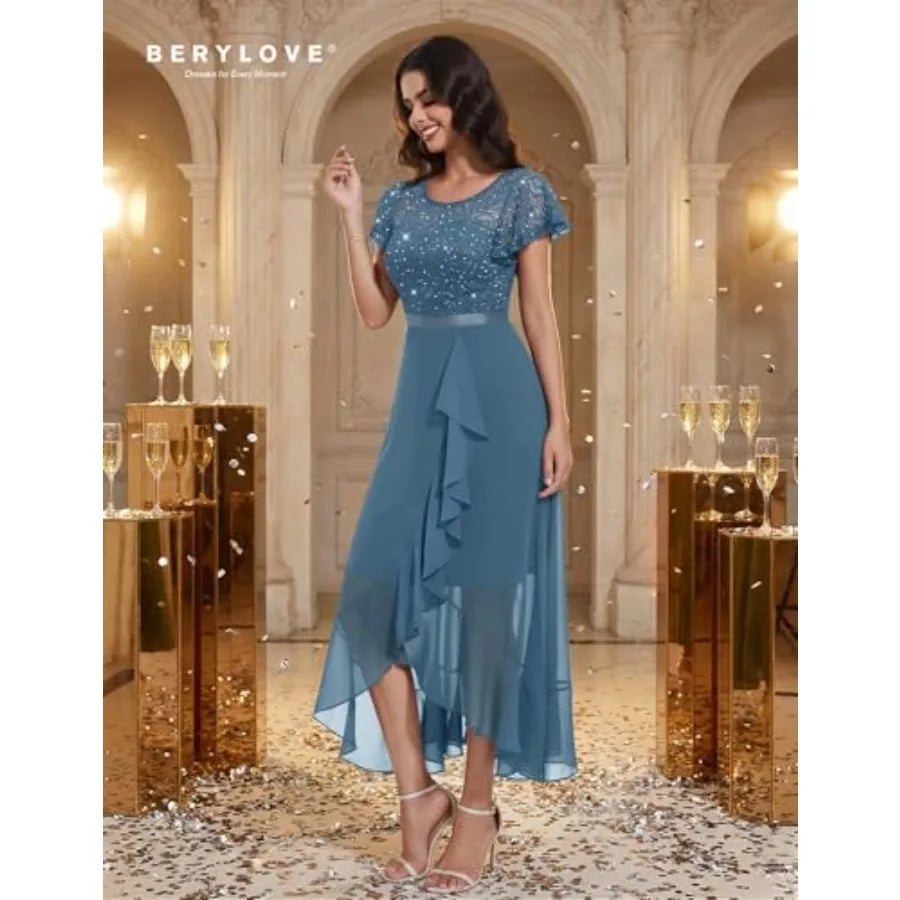 BeryLove Formal Dresses for Women 2026 Wedding Guest with Slit Cocktail Elegant Lace Long Prom Dress