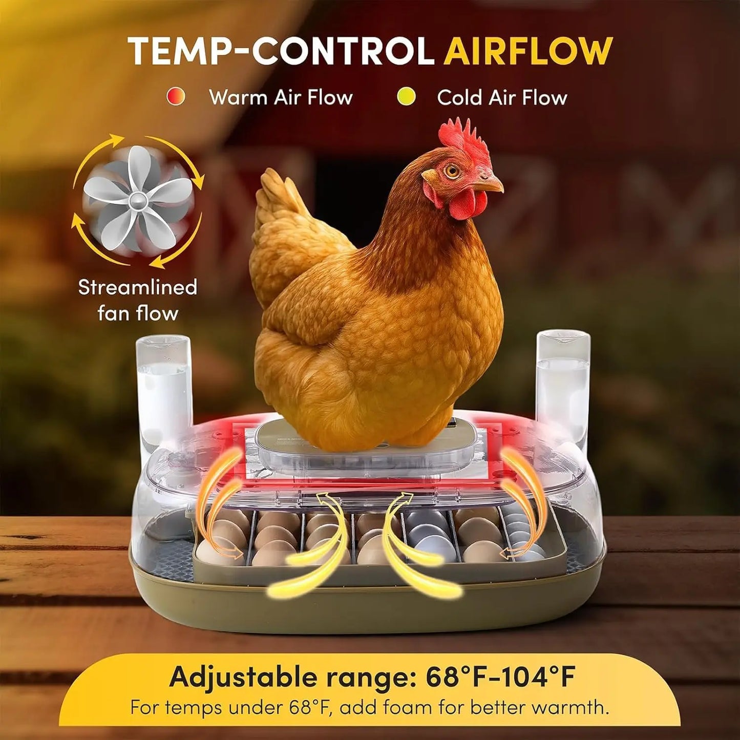 For Farm, Home & School, 24 Egg Incubator with Automatic Turner & Candler, Smart Temperature & Humidity Control, 360° View