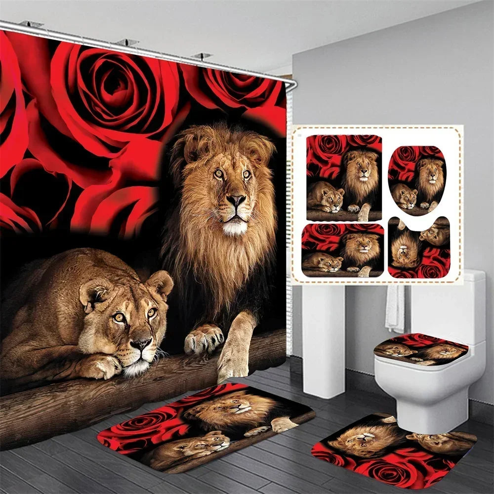 Shower Curtain Set With Bath Mat And Rugs 4 Pieces