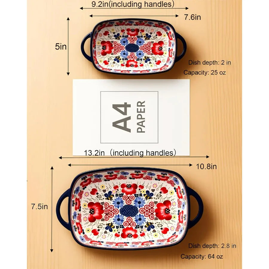 Casserole Dishes for Oven – Polish Pottery Ceramic Baking Dish Set, Oven Safe Ceramic Bakeware, Gift-Ready for Bakers, Thanksgiv