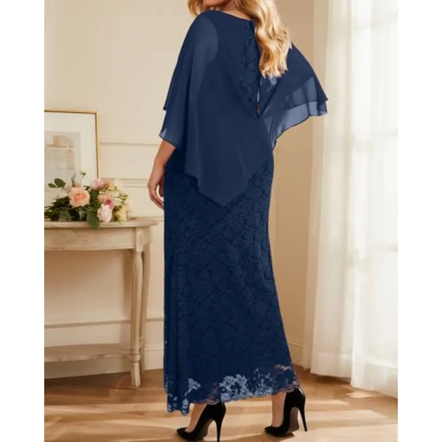 Women's Size Cape Dress with Chiffon Overlay Gown Formal Evening Lace Long Mermaid Dresses