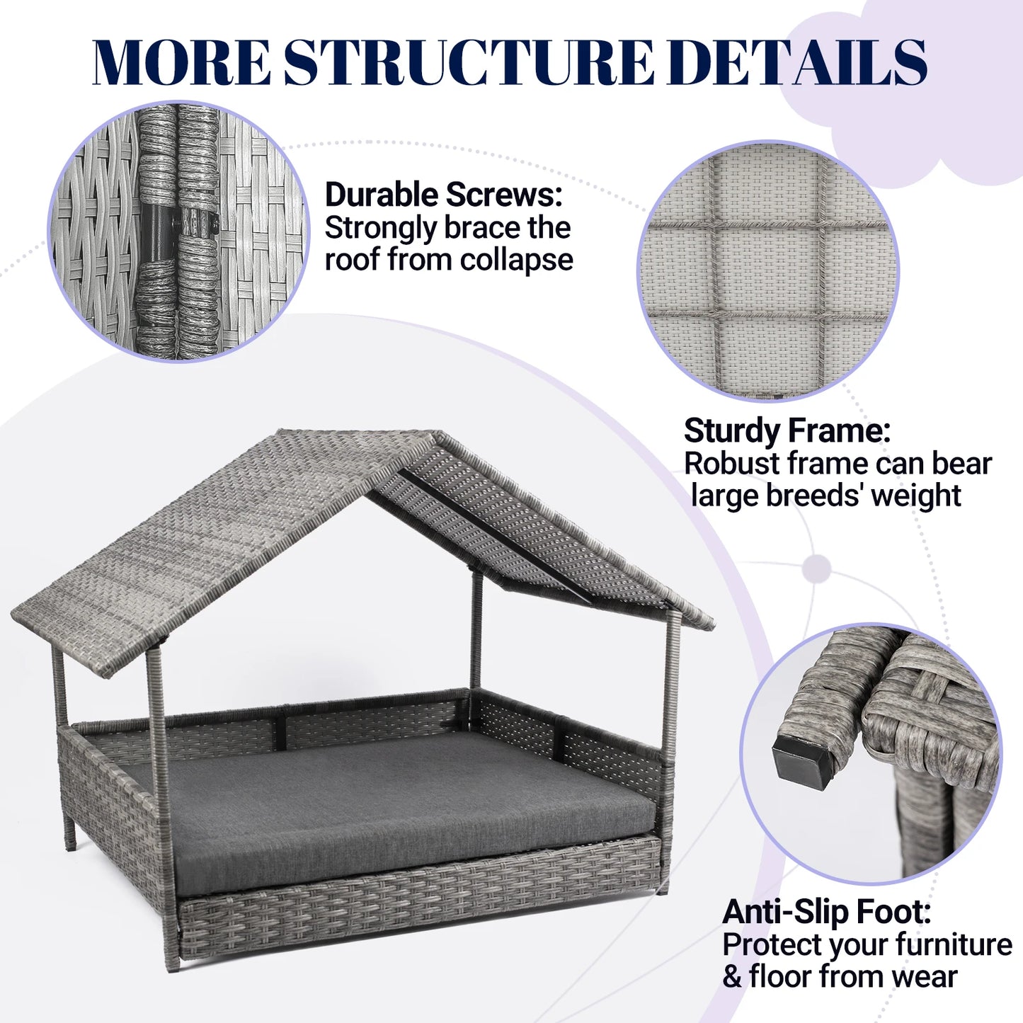 Elevated Wicker Dog House With Canopy Outdoor Water Resistant Cushion