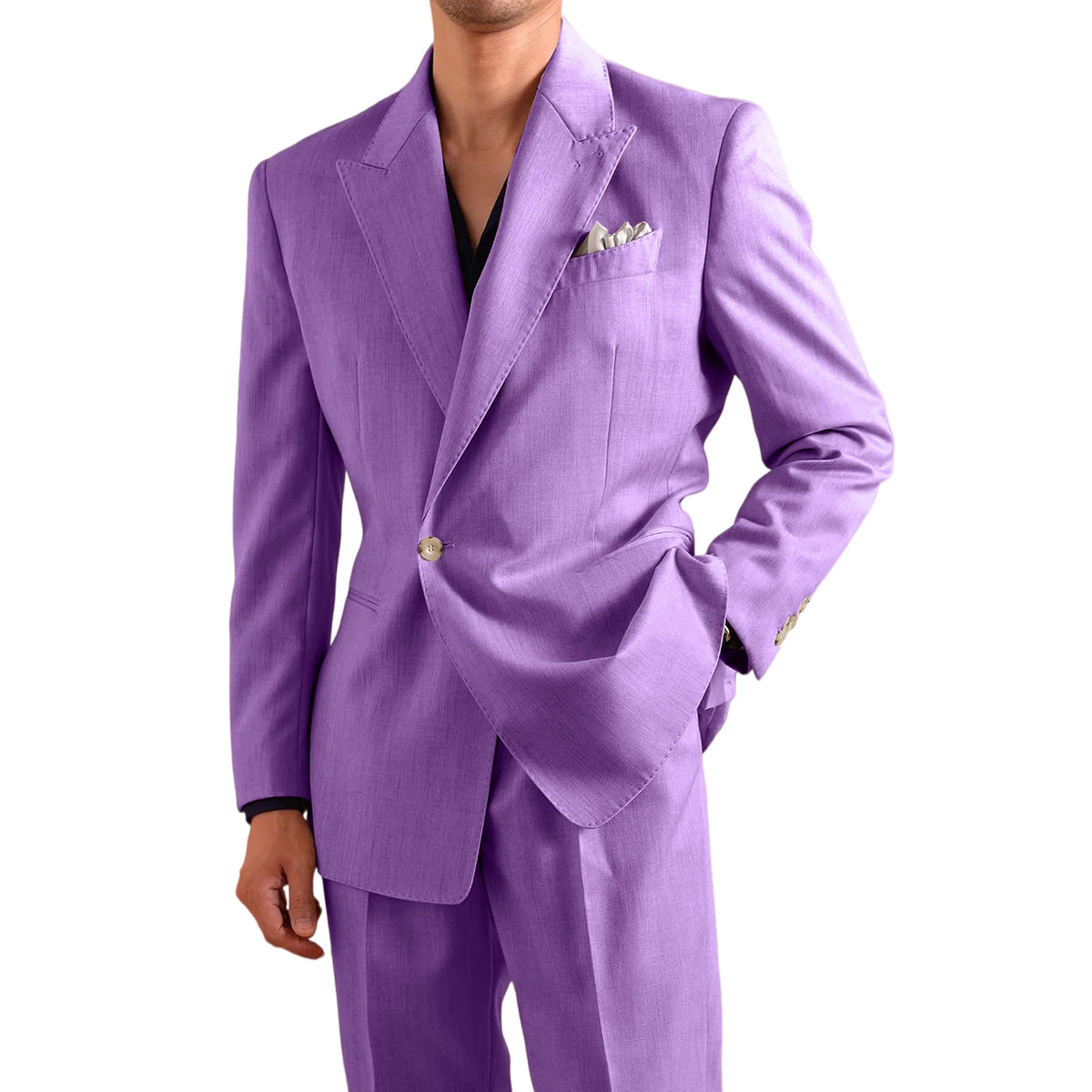 Men's Lightweight Linen 2-Piece Suit Set Peak Lapel Single Button Blazer Trousers Slim Fit Formal Summer Wedding Business Casual