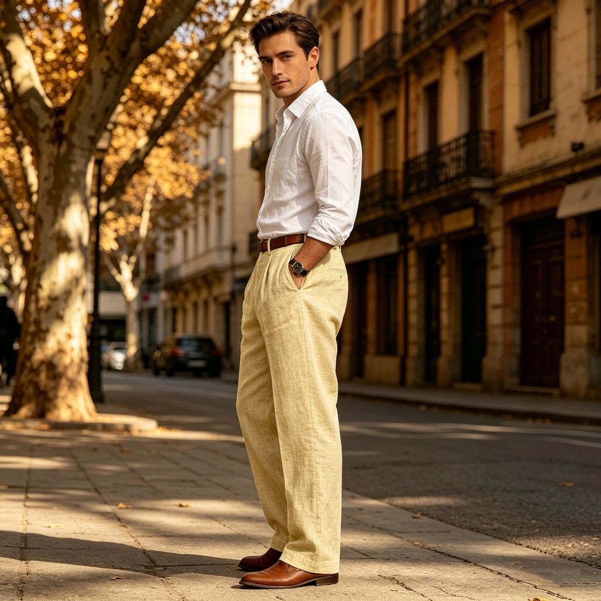 Men's Summer Linen Suit Pants High Waist Pleated Wide Leg Casual Trousers Business Formal  Breathable Loose Fit Straight Pants