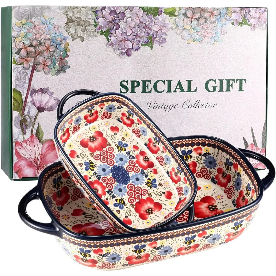 Casserole Dishes for Oven – Polish Pottery Ceramic Baking Dish Set, Oven Safe Ceramic Bakeware, Gift-Ready for Bakers, Thanksgiv