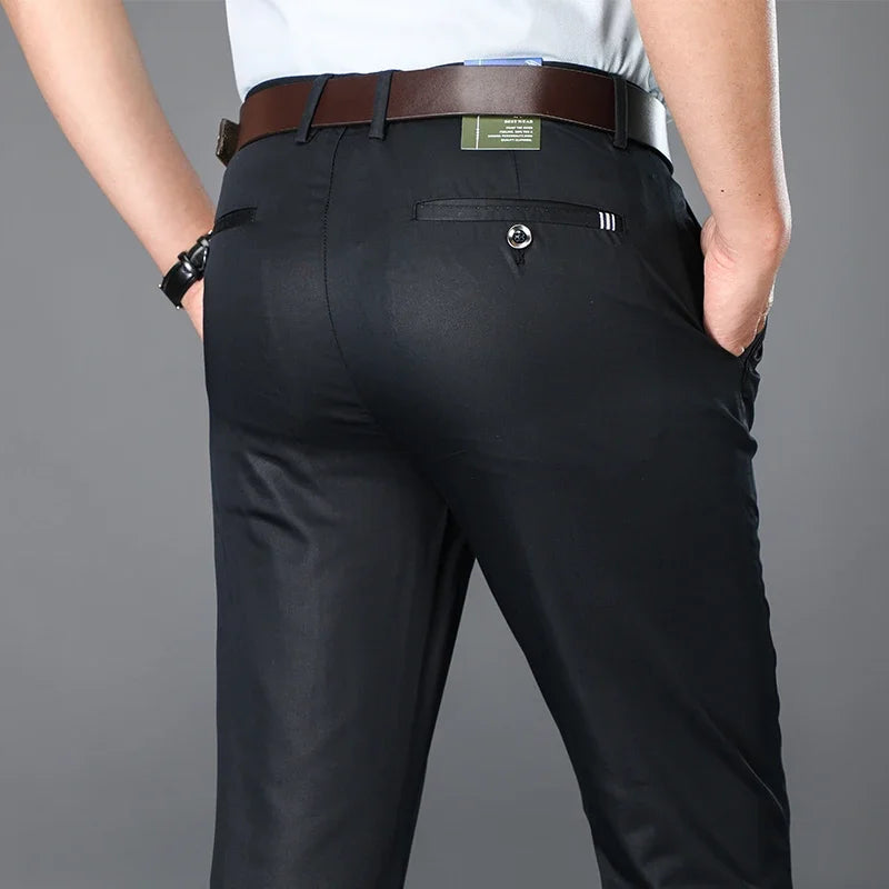 BROWON 2026 Spring Summer Mens Smart Casual Pants Regular Straight Pocket Details Full Length Pants Male Trousers Big Size 29-42