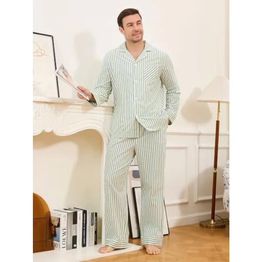 U2SKIIN Couple Pajama Sets, Soft Cotton Button-Down Striped Pajamas for and Wo Long Sleeve Sleepwear with Pockets