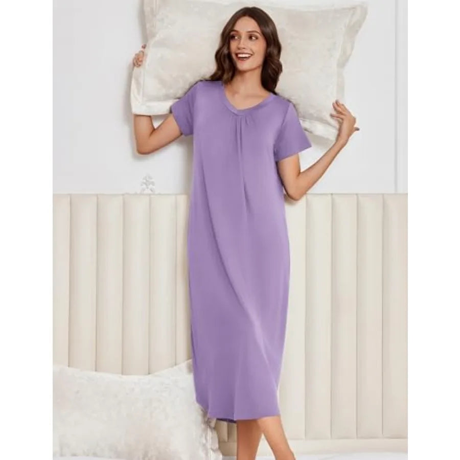 Ekouaer 3 Pack Long Nightgowns for Women Plus Size House Dress Short Sleeve Night Gown V Neck Casual Nightshirt M-5XL
