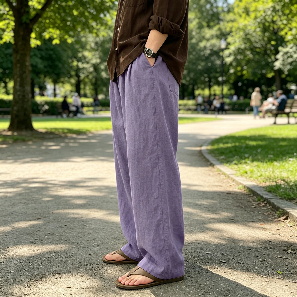 Men's Linen Wide Leg Pants High Waist Loose Fit Suit Trousers Summer Casual Vacation Beach Walking Pants Elastic Waist Oversized