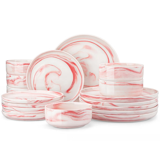 MALACASA 18/36-Piece Ceramic Plate Porcelain Dinnerware Set with 6/12 Pcs Dinner/Dessert Plates,Bowl Tableware Set for 6/12