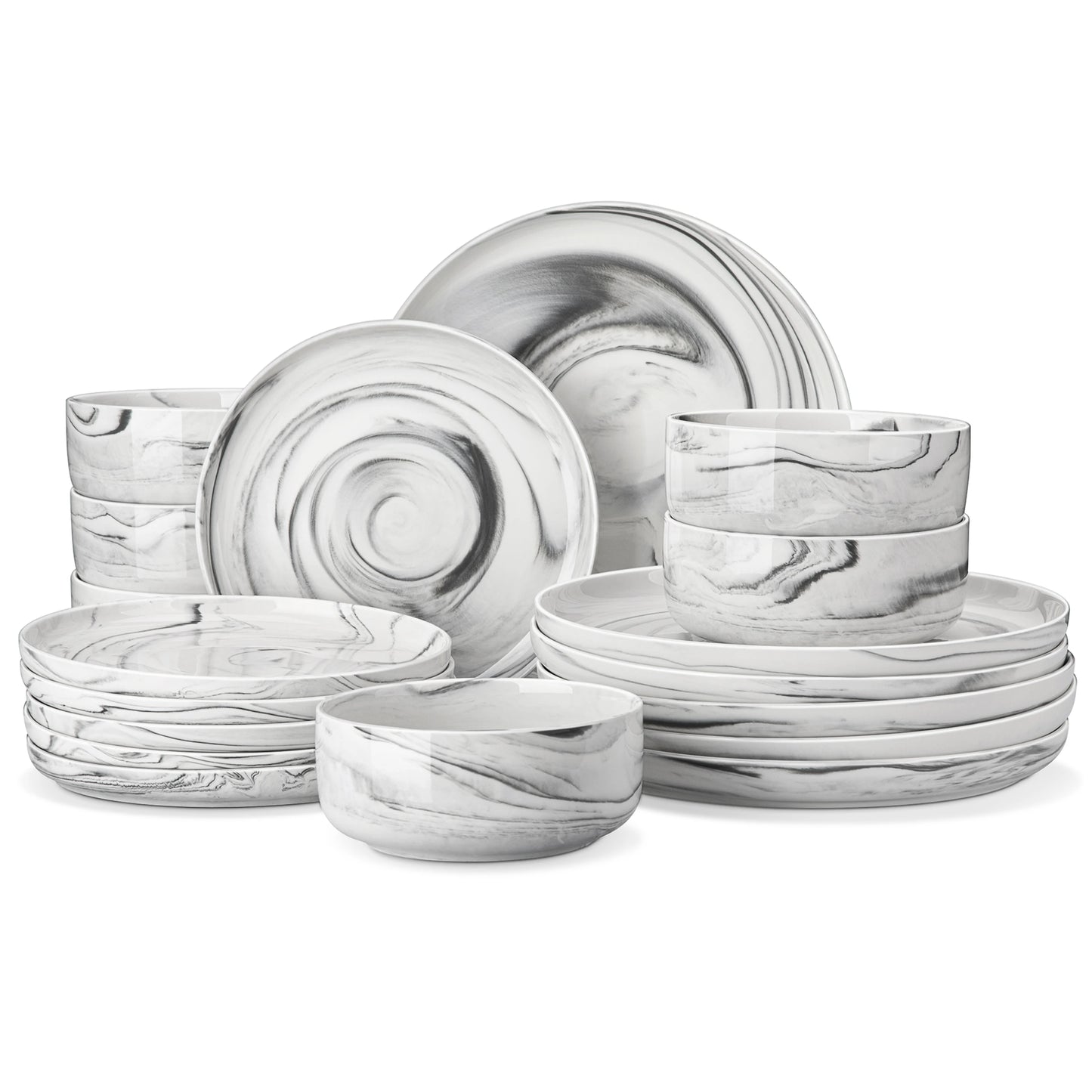 MALACASA 18/36-Piece Ceramic Plate Porcelain Dinnerware Set with 6/12 Pcs Dinner/Dessert Plates,Bowl Tableware Set for 6/12