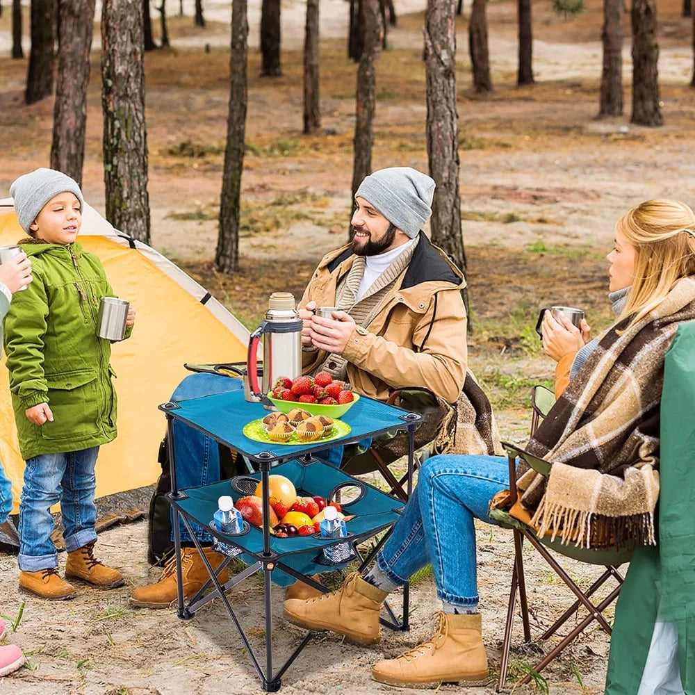 Foldable Camping Table with Cup Holders Basket Carry Bag for Picnic Beach BBQ