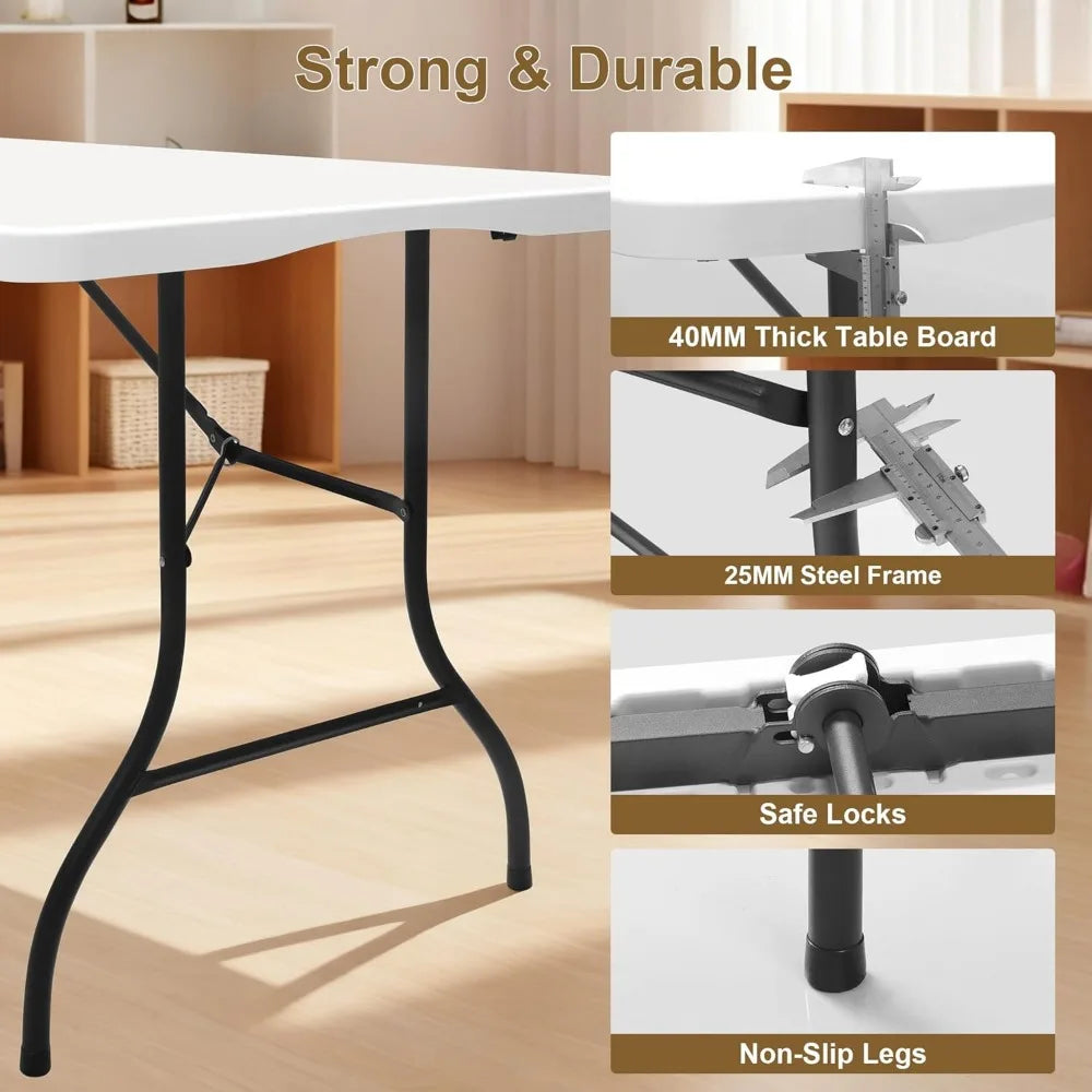 Heavy Duty 6ft Foldable Utility Table Indoor Outdoor Camping Picnic Party with Handle