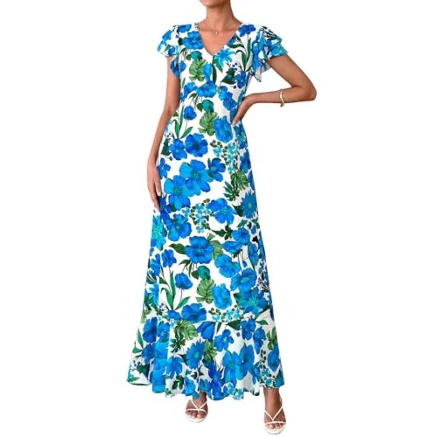 PRETTYGARDEN Floral Dress for Women 2026 Summer Boho Ruffle Flowy Cocktail Beach Spring Wedding Guest Maxi Long Dresses