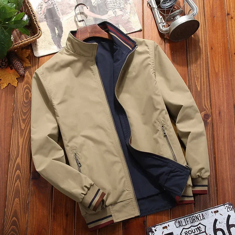 BROWON Jacket Men Spring  Autumn 2026 New Mens Double Sided Wear Stand Collar Casual Jacket Youth Trend Jacket for Men Clothing