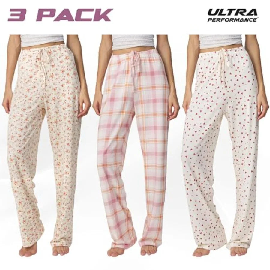 Womens Pajama PJ Pants 3 Pack Lounge Bottoms Pajamas for Women Avail in Plus Sizes