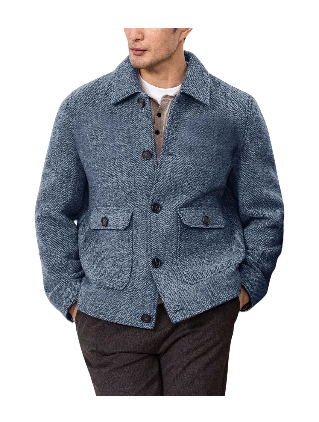 Men Vintage Herringbone Short Lapel Button Jacket Casual Outerwear For Daily Commute Weekend Dating Coffee Street Trip Gathering