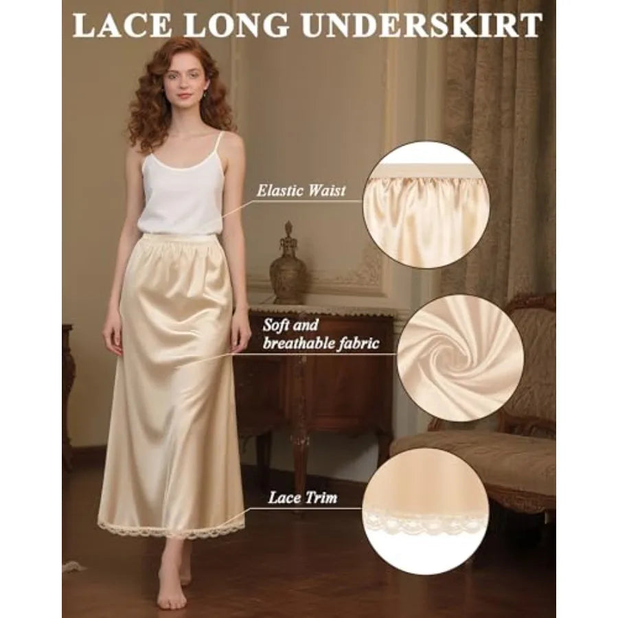 3 Pcs Women's Half Slip Long Slip for Women Under Dress Lace Long Underskirt Anti Static Extender Skirt