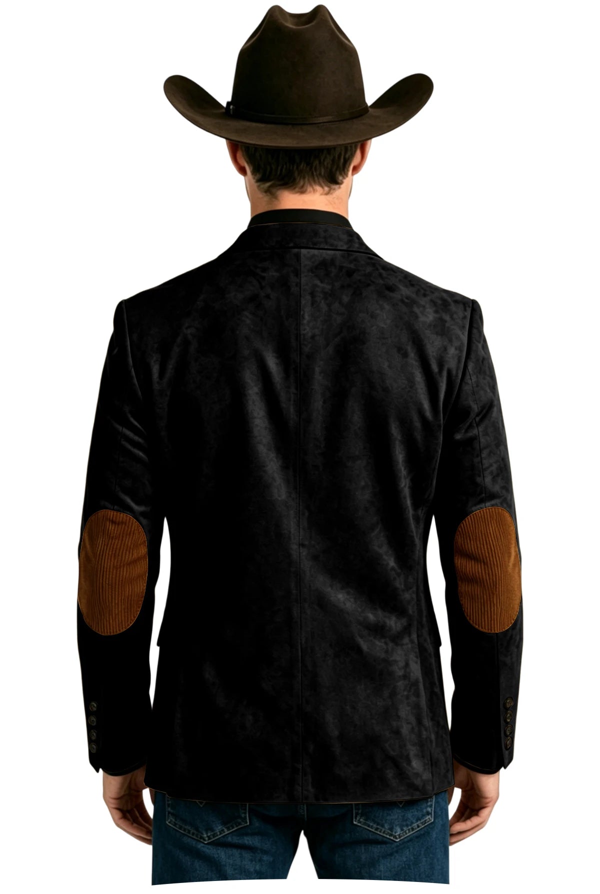Men's Suede Blazer Western Style Two Button Sport Coat with Elbow Patches Casual Slim Fit Jacket for Business Cowboy Wedding