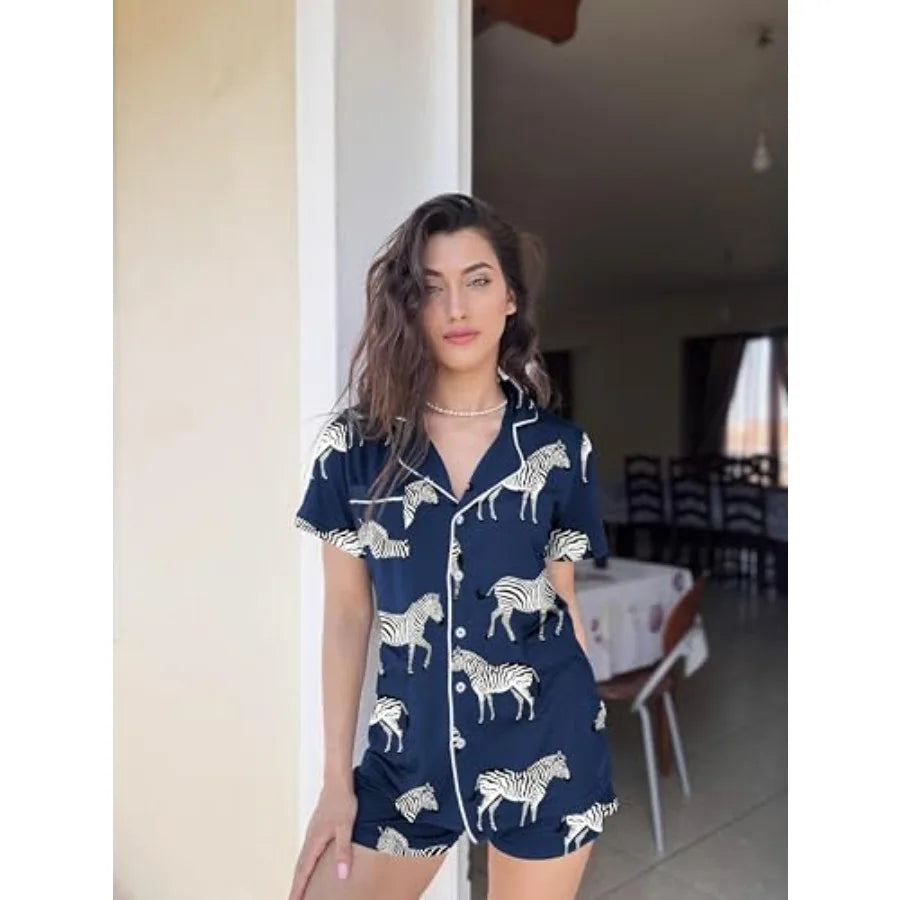 Ekouaer Pajamas Set for Women Short Sleeve Sleepwear Button Down Pjs Soft 2 Pcs Lounge Sets XS-XXXL