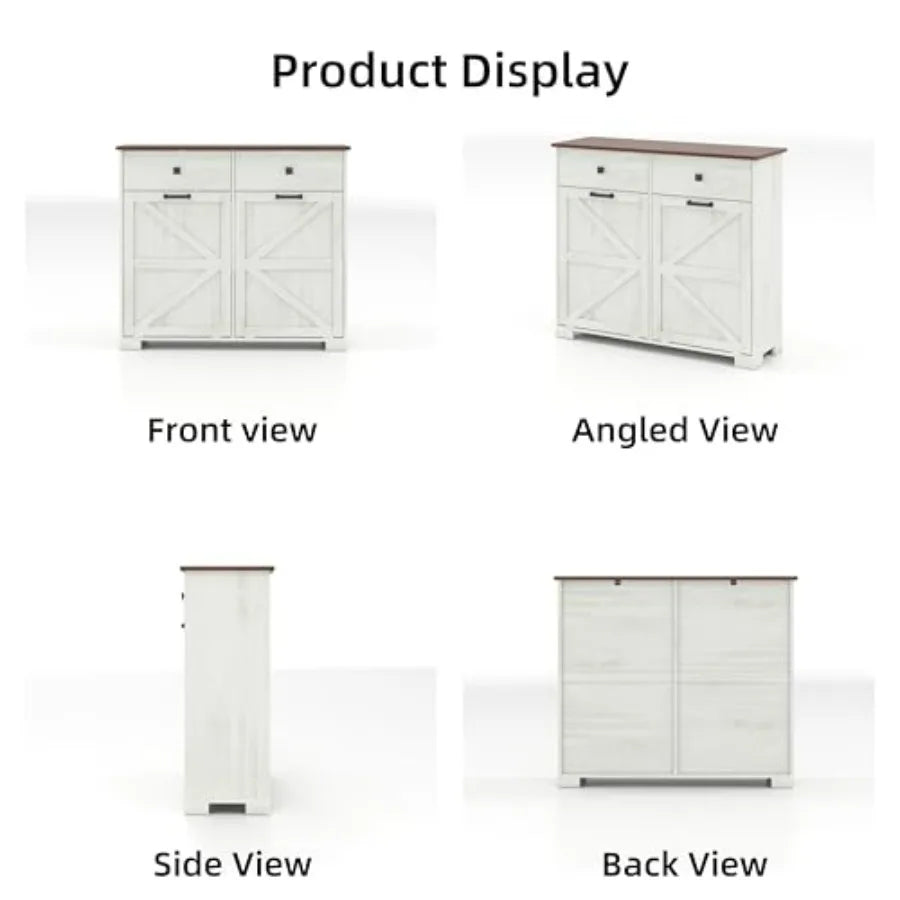 Farmhouse Double Tilt Out Trash Cabinet for 20 Gallon Trash Cans Free Standing Recycling Cabinet with Hideaway Drawer Barn Door