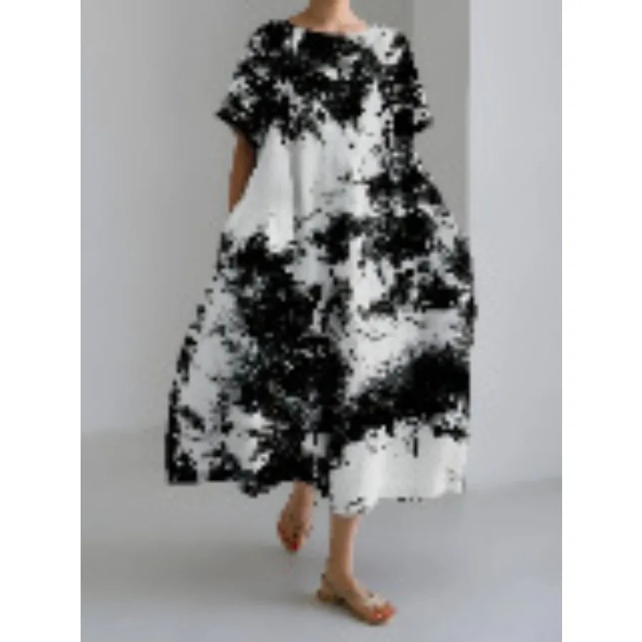 【New style】 - summer new European and American women's clothing loose round neck fashionable high-end short-sleeved printed dre
