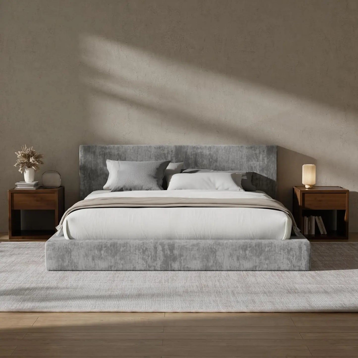 Upholstered King Bed Frame Foam Padded Platform Headboard No Box Spring Easy Assembly Bedroom Furniture, Customized
