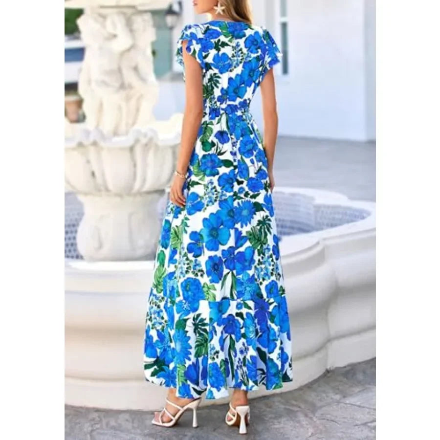 PRETTYGARDEN Floral Dress for Women 2026 Summer Boho Ruffle Flowy Cocktail Beach Spring Wedding Guest Maxi Long Dresses