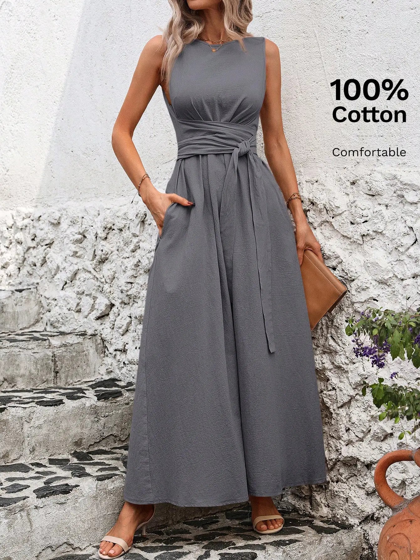 Women's Round Neck Plaid Knotted Waist A-Line Dress For Party Casual Outing