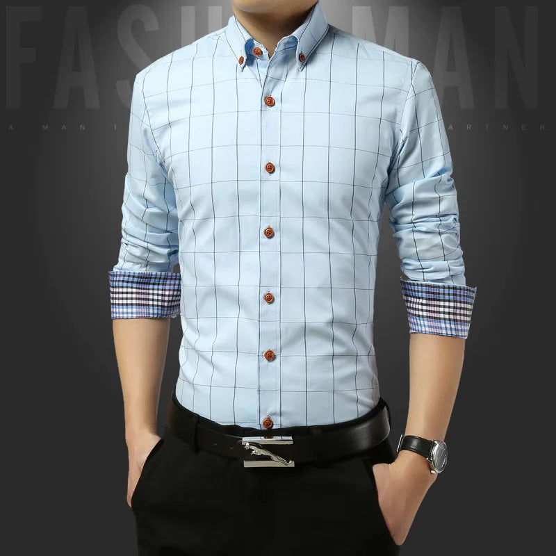 Browon Premium Men Long Sleeve Button Up Dress Shirt