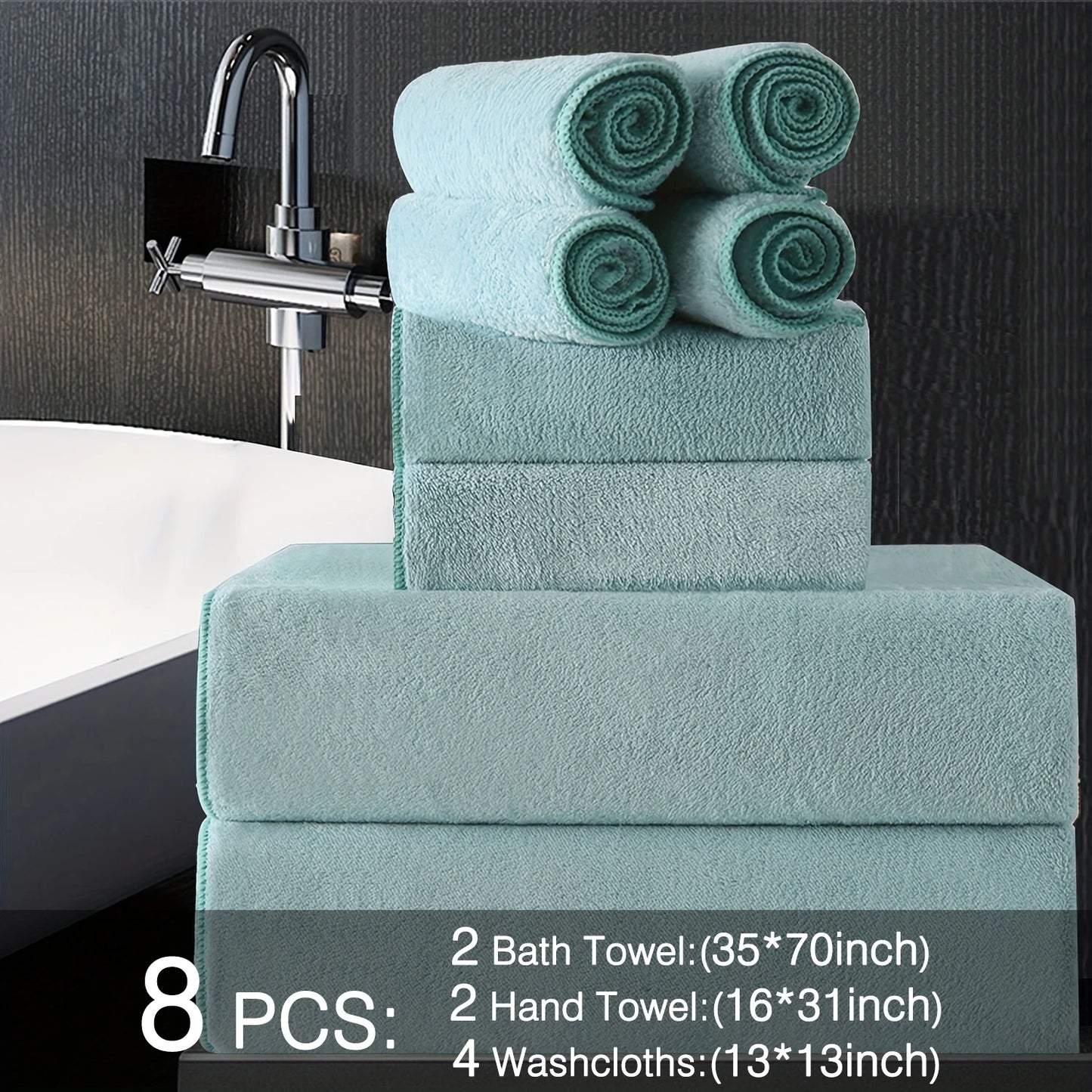 Belista Eight-Piece Bath Towels Set Soft Absorbent Quick Dry