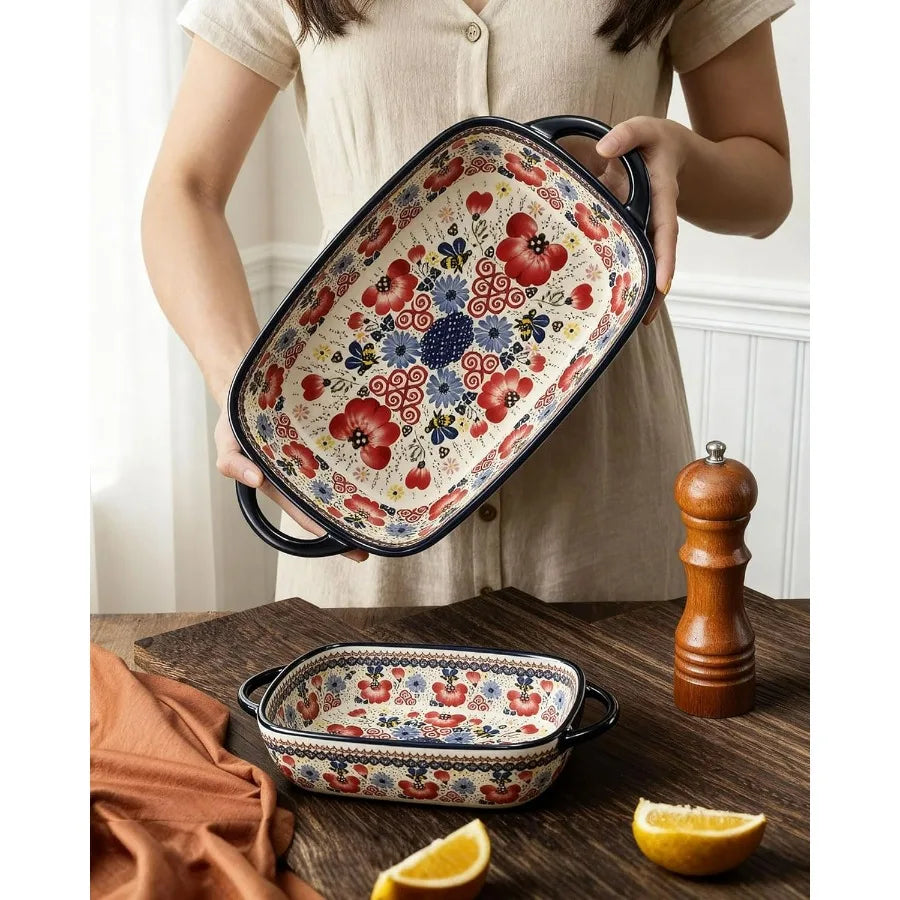 Casserole Dishes for Oven – Polish Pottery Ceramic Baking Dish Set, Oven Safe Ceramic Bakeware, Gift-Ready for Bakers, Thanksgiv